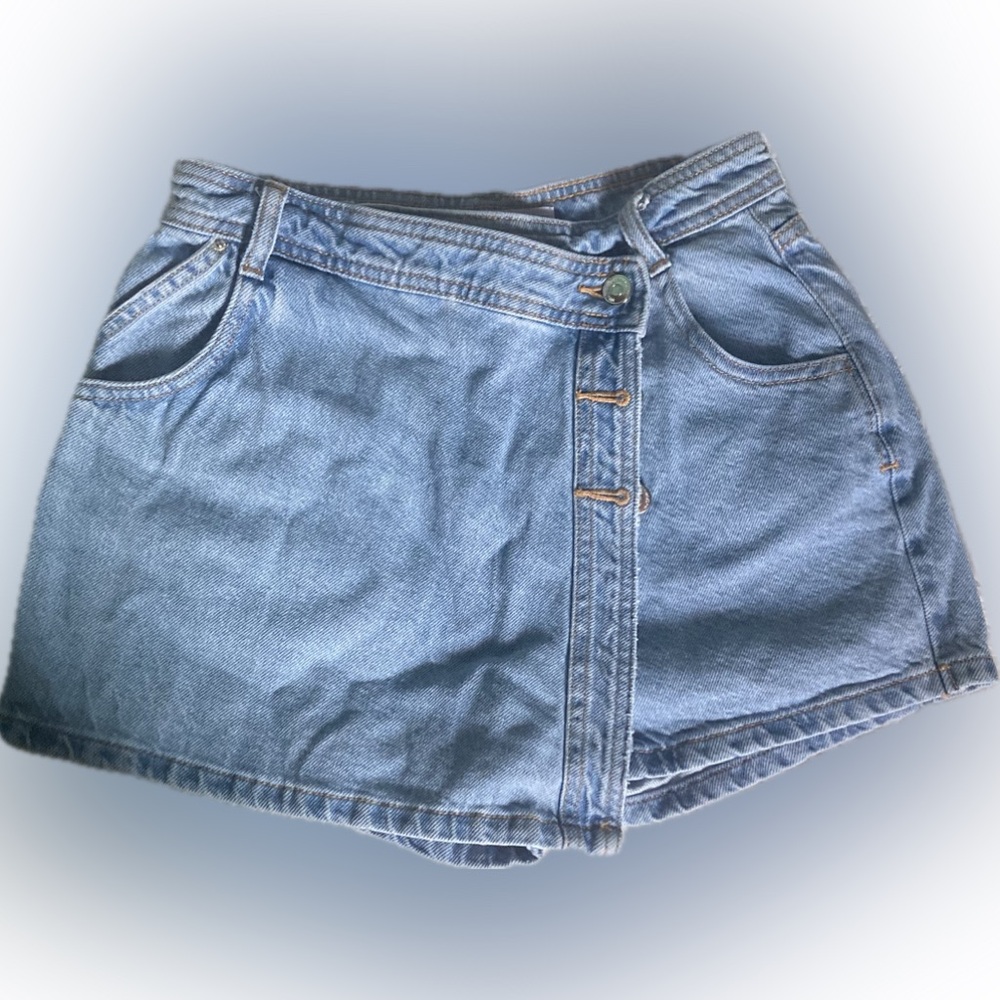 Zara Blue Skort Skirt Shorts Bottoms Buttons Summer Womens Size Small